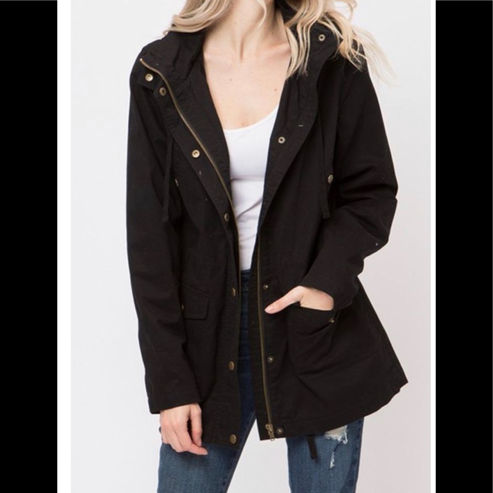 Love Tree Black Utility Jacket with Gold snaps size Large